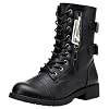 Vepose Women’s Combat Boots Low Heel, Mid Calf Military Boots with Card Knife Wallet Pocket