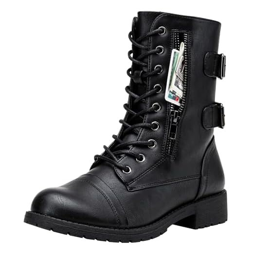 Vepose Women's Black Lace up Combat Boots, Mid Calf Hiking Boots, 929 Size 8 US - Credit Card Wallet Pocket (CJY929 Black 08)