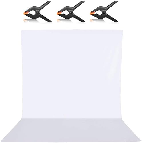 Hemmotop White Backdrop Background 6 x 9 ft for Photography White Photo Backdrop with 3 x Backdrop Clip Clamp White Background for Photography Video Studio