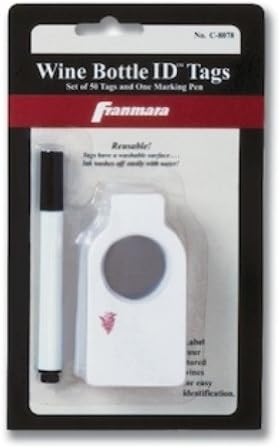 Home Bar Source Etiquetas de identificación de botellas de vino (50 unidades), color blanco, 1 34 de ancho x 3 12 pulgadas de alto