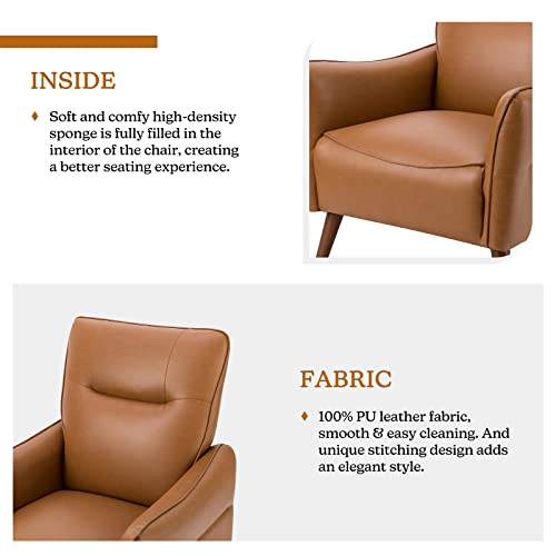 Hulala Home Modern Faux Leather Armchair With Tapered Wooden Legs, Comfy Upholstered Accent Chair For Living Room Bedroom Office, Camel #TOP4
