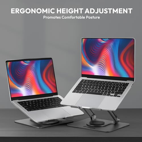 Image of Amkette Ergo Hi-Rise V2 Laptop Stand 360 Rotation, Made with Premium Carbon Steel, Supports Up to 5kg Laptop, with Anti-Slip EVA Pads, Adjustable Height Laptop Stand Metal (Up to 27cm)