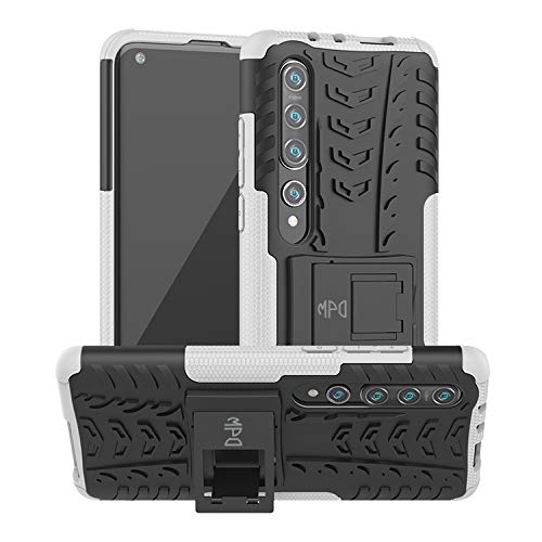 Funda para móvil Xiaomi Mi 10/Mi 10 Pro con Soporte Protección 360 Grados 2 en 1 Carcasa Dura Resistente Antigolpes Protectora Heavy Duty Rugged Armor Case Bumper (Xiaomi Mi 10/Mi 10 Pro, Blanco)