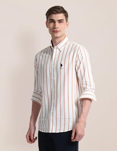 Image of U.S. Polo ASSN. Striped Regular Fit Cotton Shirts for Men - 100% Cotton, Full Sleeve Mens Casual Shirts