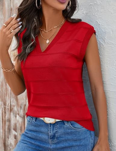 Image of AKEWEI Sweater Vest Women Sleeveless Knitted V Neck Cap Sleeve Pullover Tank Tops 2025 Summer Fall Fashion Causal Trendy