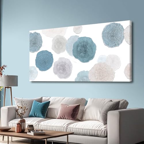 Image of VAYIMDH Blue Wall Prints on Canvas White and Grey Abstract Wall Decor for Home Living Room Framed Poster Cozy Bedroom Painting 24 inchx 48 inch Flowers Wall Art