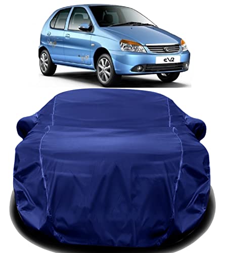 Image of AUCTIMO Waterproof Car Cover with Triple Stitched Fully Elastic Ultra Surface Body Protection for Tata Indica Ev2 (Navy Look)