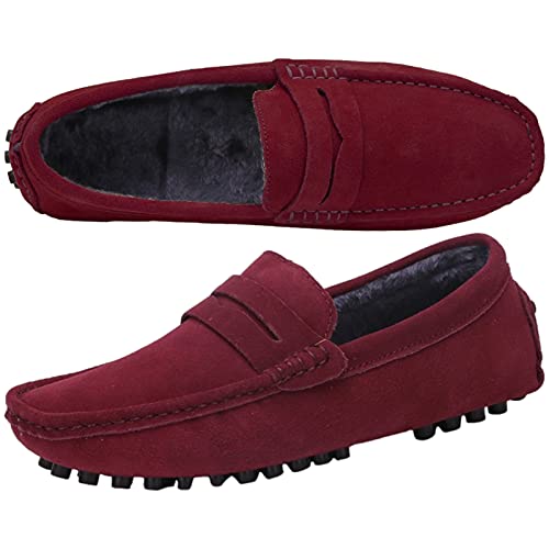 Image of ANUFER Men's Suede Leather Penny Loafers Comfort Driving Shoes Moccasin Slippers
