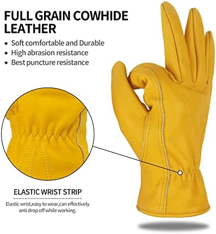Leather Work Gloves for Men & Women, Reinforced Durable Gardening Gloves,Cowhide Work Gloves,Puncture & Cut Resistant - Thumbnail 4