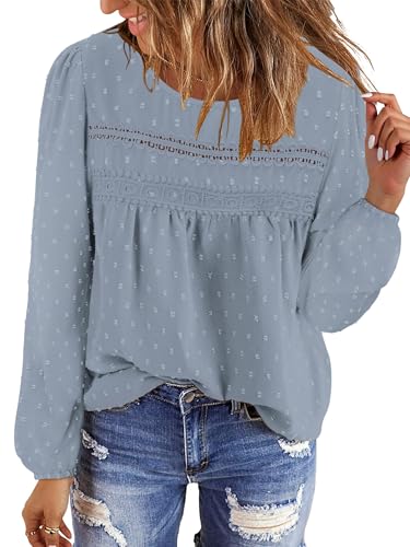 BETTE BOUTIK Womens Boho Fall Long Sleeve Shirts Crewneck Dressy Casual Blouses Trendy Flowy Tops