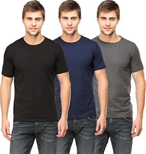 Image of RSO Outfits Men's Regular Fit Plain Half Sleeve Round Neck T-Shirt Combo Pack of 3