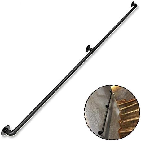 Vintage Black Wrought Iron Stair Railing Brackets Kit - Wall-Mounted Balustrade for Terraces & Balconies - Durable Metal Handrail Support - 280cm Length