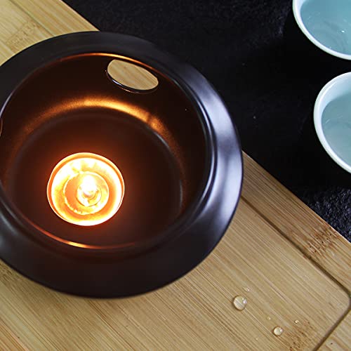 Ceramic Sake Set With Warmer Pot+Cup Holder Bamboo Tray,Stovetop Porcelain Pottery Saki Bottle For Hot Drinks,A Stove/Warming Bowl/Sake Bottle/Tray/ 6 Cups-10Pcs Set (Black) #TOP1