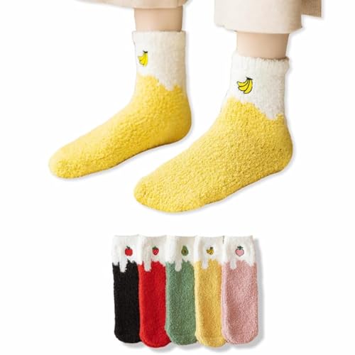 Image of RosyClouds Womens Fuzzy Socks, Cute Fruits Print Crew Socks Soft Warm Winter Cozy Socks for Indoor & Outdoor, 5 Pairs