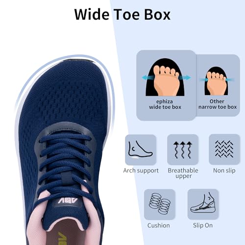 Image of Womens Wide Toe Box Walking Shoes with Arch Support Plantar Fasciitis Tennis Sneakers Orthotic Shoes for Pain Relief