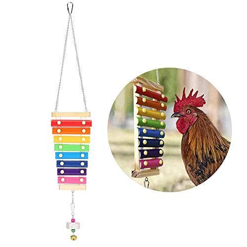 Chicken Xylophone Toy Wood Hen Musical Toy Chicken Bird Pecking Toy with 8 Metal Keys and Grinding Stone for Chicken Coop Cages - Image 3
