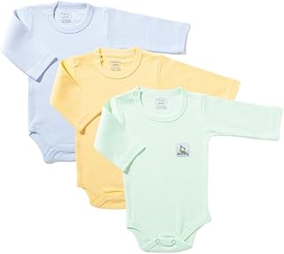 Small Baby Pack of 3 Plain Color 100% Cotton Long Sleeve Underwear Bodysuit for Baby