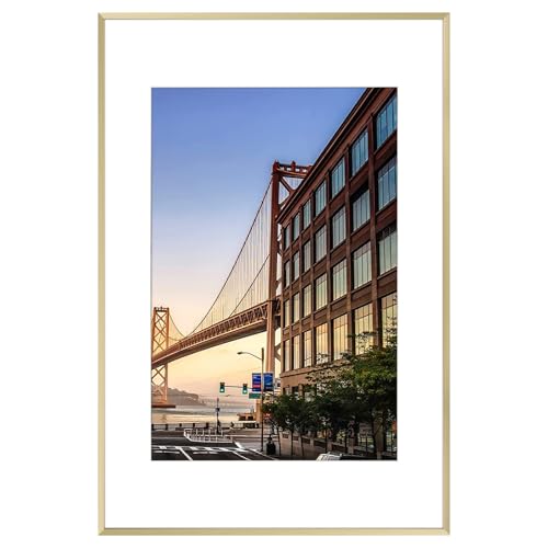 Frametory, Aluminium-Bilderrahmen, 40,6 x 61 cm, goldfarbener Rahmen mit herausnehmbarer Matte für 30,5 x 45,7 cm große Fotos, 61 x 40… – Ansicht 1