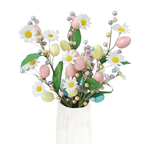 Artificial Easter Eggs Picks Decorations 2PCS 169IN Spring Easter Floral Picks Stems with Colorful Eggs Berries and Flowers for Easter Home Centerpiece Table Vase Arrangement Decor