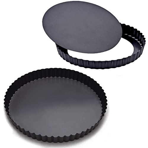EGEN HMIN Quiche Tart Pan Tin, 22 cm, base staccabile, in acciaio al carbonio, set da 2 (22 cm), 2 pezzi