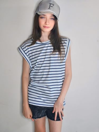 Image of Arshiner Girls T Shirts Cap Sleeves Casual Summer Tops Crewneck Tank Loose Fit Fashion Blouse Tee
