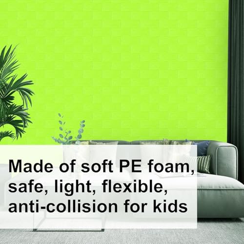 Image of TEKCOOL Self-Adhesive Waterproof PE Foam 3D Wall Panels Wallpaper Sticker for Bathroom, Living Room, and Home Decoration (70 x 77cm, Appx. 5.8Sq Feet)-25 Piece-Green'