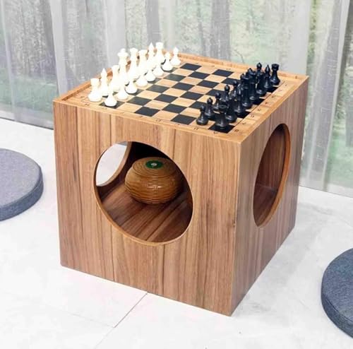 Tavolo da Tavolo a Scacchi 43x43cm, Tavolino in Legno 2-in-1 con stoccaggio, Tavola da Gioco a Doppio Lato per Soggiorno, Tavola Laterale Bassa compatta per Scacchi, Xiangqi, Rilassamento