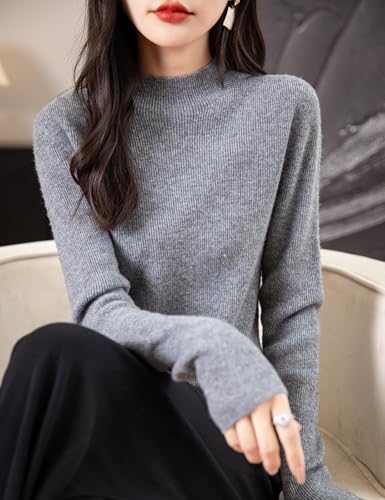 Image of Chanyarn Women's 100% Merino Wool Seamless Sweater Mock Neck First-Line Ready to Wear Long Sleeve Ribbed Knit Pullover