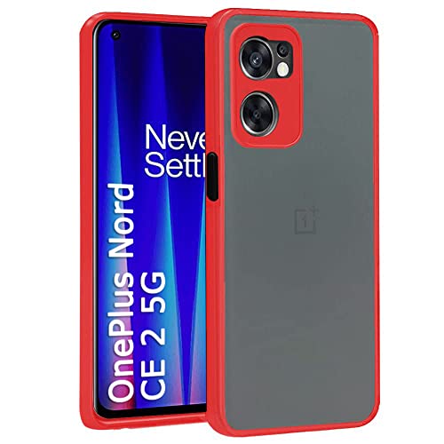 Image of TheGiftKart Smoked Translucent Protective Hard Back Case Cover for OnePlus Nord CE 2 5G (TPU & PC | Red Bumper)