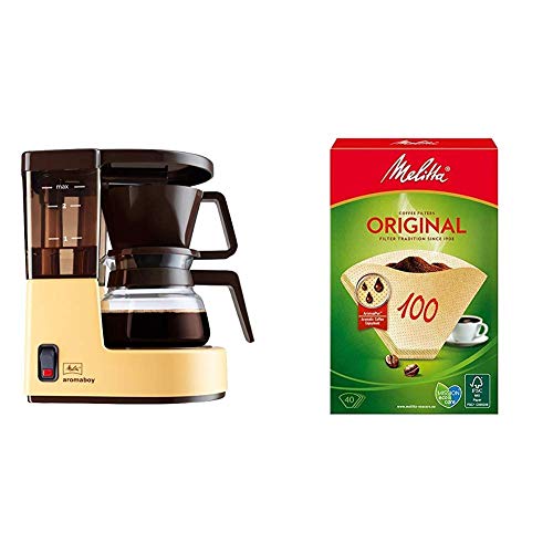 Melitta Cafetera de filtro con jarra de vidrio, Para 2 tazas de café, Aromaboy, Crema, 1015-03 + 12603.3 filtro y…
