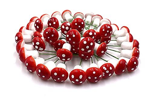 Aliotech 50 Pieces Mini Mushroom Miniatures Artificial Garden Fairy Bonsai Plant Pot Resin Craft Decoration For Home Diy Micro Landscape Decor (Red) #TOP1