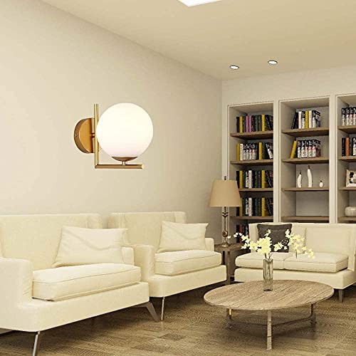 Image of WOKE Modern Wall Lamp with Ball Glass Shade, E27 Golden Finish Wall Lights Fixture Wall Mount Lamp for Bedroom Living Room Corridor Art Decor (Without Bulb) 78952