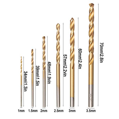 HPMAISON 60PCS HSS Shank Twist Drill Bit Set Titanium Coated 1/1.5/2/2.5/3/3.5mm High Speed Steel Twist Drill Bits Tools for Wood Plastic and Aluminum 2 HPMAISON 60PCS HSS Shank Twist Drill Bit Set Titanium Coated 1/1.5/2/2.5/3/3.5mm High Speed Steel Twist Drill Bits Tools for Wood Plastic and Aluminum - Image 2