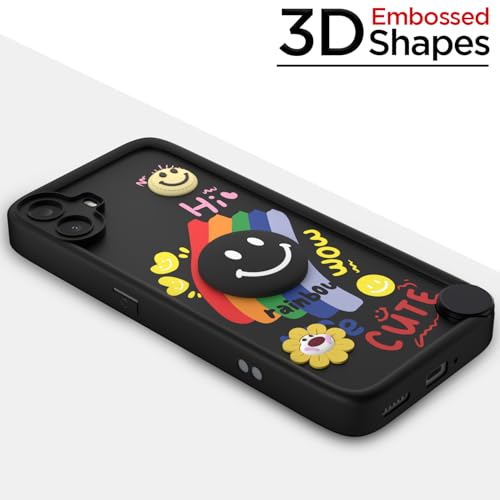 Image of Pikkme Back Cover for CMF by Nothing Phone 1 | Soft Silicone| Cute Rainbow Smile & 3D Cartoon Flower Design | Shockproof Raised Camera Protection Bumper Case (Black)