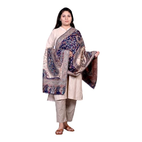 Image of woollen kaani big paisley navy blue stole