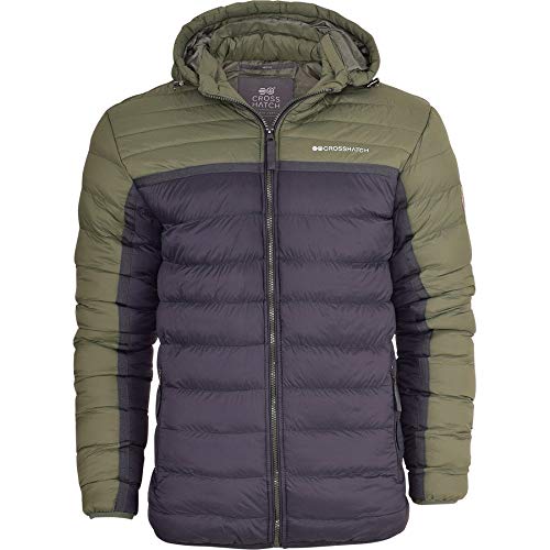 Crosshatch Mens Quilted Padded Hooded Puffer Jacket Winter Insulated Bubble Coat with StayWarm Technology Large Thyme