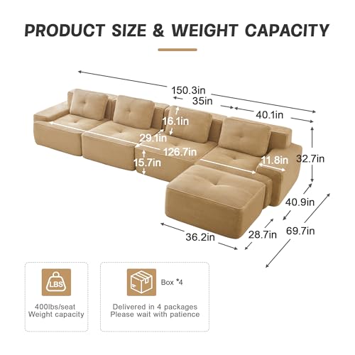 Image of Corduroy Modular Sectional Sofa, Oversized Cloud Couches for Living Room