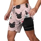 Men & Boys Fit Swim Trunks for Beach Athletic Hiking Quick Dry Drawstring Essentials Half Pants with Pockets Lining, Beachwear I Love French Bulldogs Cute Fashion Swim Trunks