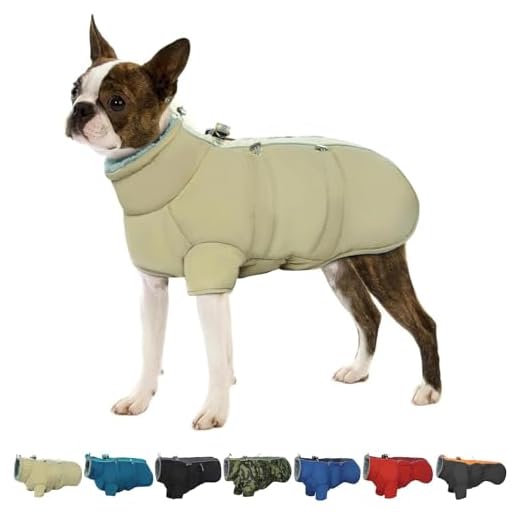 IKIPUKO Warm Dog Puffer Jacket, Zip Up Dog Coat with Harness Waterproof Dog Winter Coat for Large Medium Small Dogs Fleece High Collar Dog Snowsuit Dog Winter Jacket Reflective Dog Jacket(Brown S)