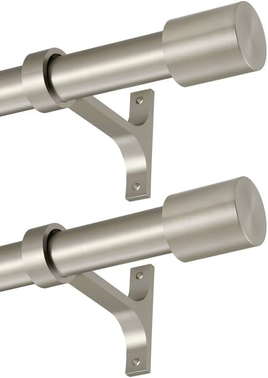 2 Pack Curtain Rods 72 to 144 Inch, Adjustable Window Treatment Rods, 1-Inch Telescoping Drapery Rods with Cap Finials, Brushed Nickel