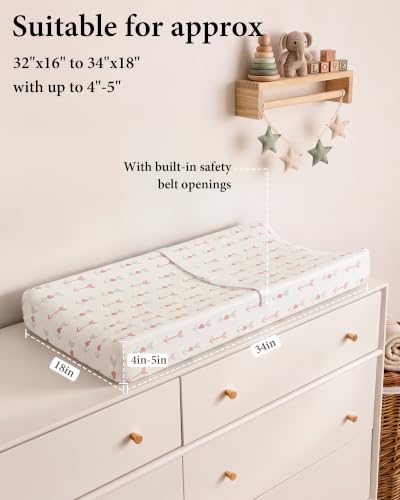Image of Yoofoss 2-Pack Diaper Changing Pad Cover for Girls 32x16 (Pink+Arrow)