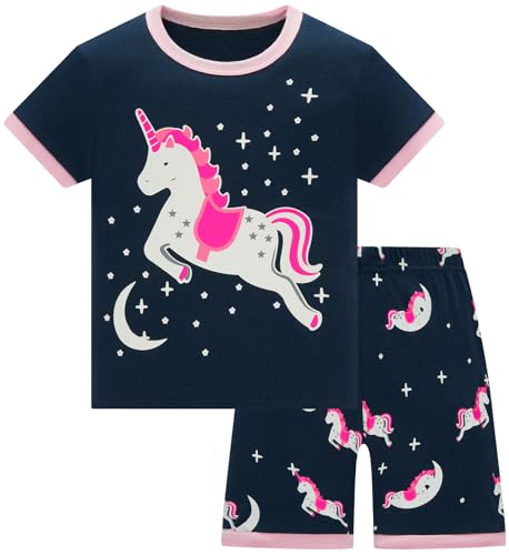 Colobe Fille Ensembles de Pyjama Court Licorne Enfants Coton Mignonne Rose 2 Pièces Vêtements 3-4...