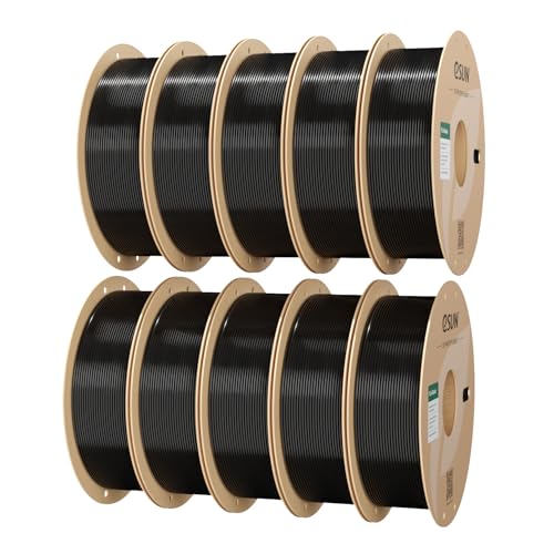 Image of eSUN 10KG Bulk PLA Basic Filament 1.75mm, Black, 10 Spool Pack (1KG /Spool) High Speed PLA Bundle, 3D Printing Filament for Fast Printing