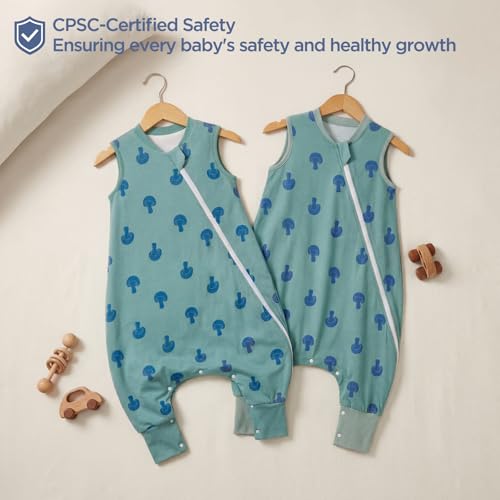 Image of Duomiaomiao 1.5 TOG Wearable Blanket 2-3T 100% Cotton Four Season Side Open Zipper Baby Sleep Sack with Feet, Breathable Toddler Sleep Bag