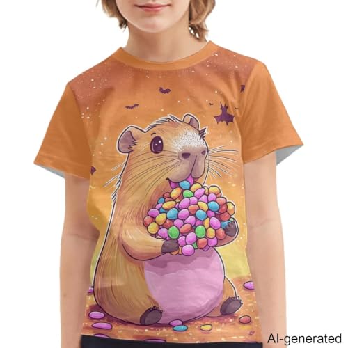 Image of Novelty 3D Graphic T Shirts for Kids Crew Neck Funny Animal Print Short Sleeve Girls Tshirts 3-16 Years