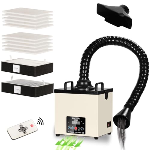 NLVYPRO Fume Extractor Flow Rate 255m³/h Power 105W,LCD Display,Remote Control,3-Layers Filtration System With 13 Filters,Suitable for Nail Salon Desktop Soldering Fume Extraction and Absorption