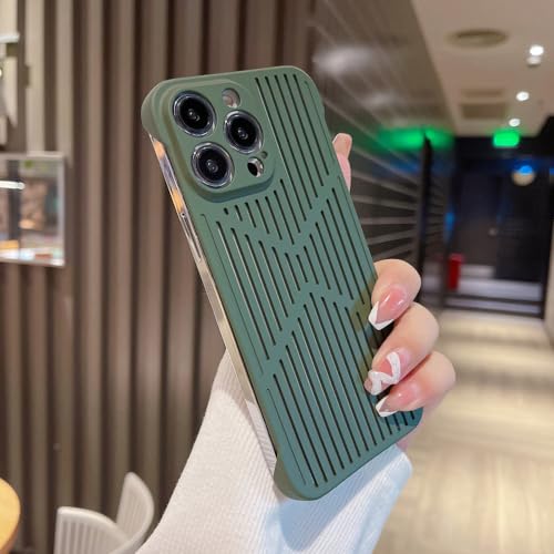 Coque iPhone 14 Pro Max rigide sans cadre en maille respirante vert foncé