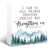 Christian Box Sign, Bible Verse Decor, Scripture Philippians 4:13 Sign - I Can Do All Things Through Christ Who Strengthens Me Sign, Rustic Box Sign Decor Tabletop, Motivational Home Office Decor