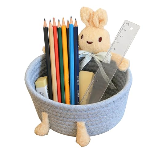 Cesta de almacenamiento tejida, caja de cuerda de algodón que ahorra espacio | Divertida cesta trenzada para organizar juguetes, aperitivos, libros, herramientas en el hogar, dormitorio,