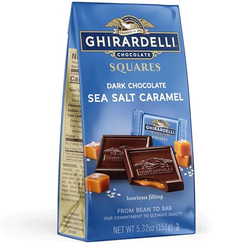 GHIRARDELLI Dark Chocolate SEA SALT CARAMEL SQUARES , 5.32 oz Bag